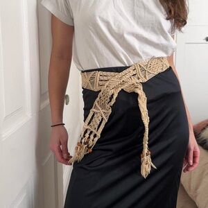 Thick Cream Beaded String Belt